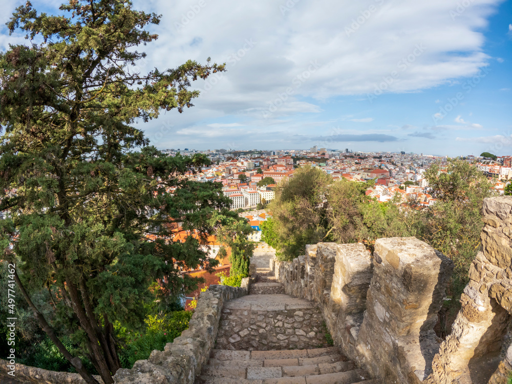 Stairsin Saint George Castle, Lisbon, Portugal