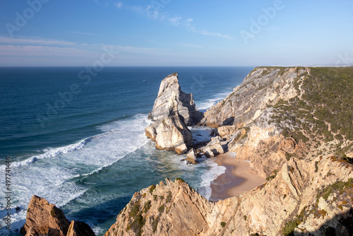 Cliffs of the Praia da Ursa beach by Cabo da Roca, between Cascais and Sintra on the Lisbon coast of Atlantic ocean, Portugal