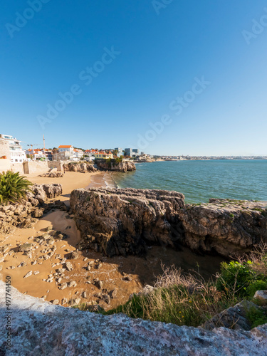 Fototapeta Naklejka Na Ścianę i Meble -  Cliff coastline of the Atlantic ocean shore in Cascais near to Lisbon, Portugal, Europe