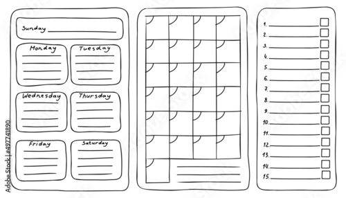 Bullet journal. Daily weekly monthly planner template. Vector goals blank sheet