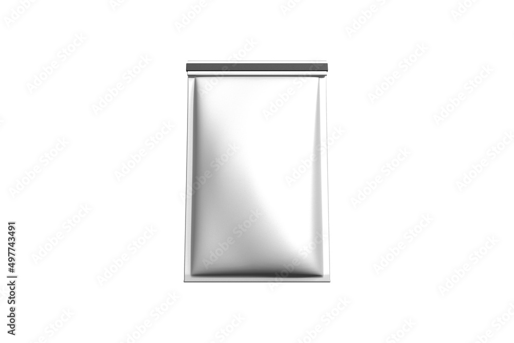 Empty Blank foil plastic coffee bag isolated on white background. Mockup collection packaging template. With clipping path included. Aluminum coffee bag. 3d rendering. Empty Blank foil plastic coffee bag isolated on white background. Mockup collection packaging template. With clipping path included. Aluminum coffee bag. 3d rendering.