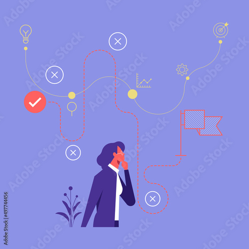 Idea of business planning and strategy, businesswoman setting a goal or target and following schedule