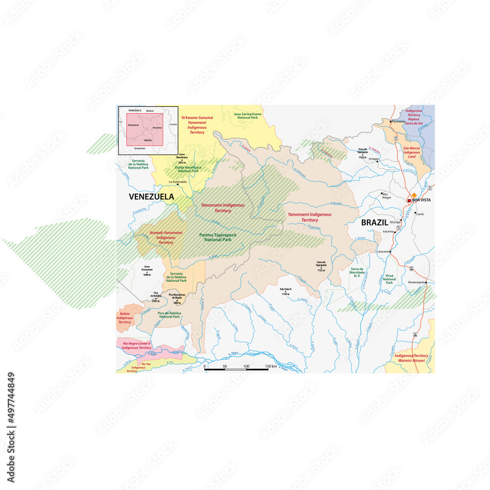 Map of the Yanomami tribal area in the Venezuelan-Brazilian border area