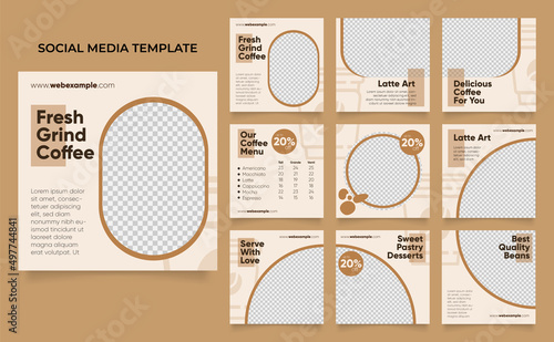 social media template banner blog coffee sale promotion. fully editable instagram and facebook square post frame puzzle organic sale poster. drink and beverage vector background