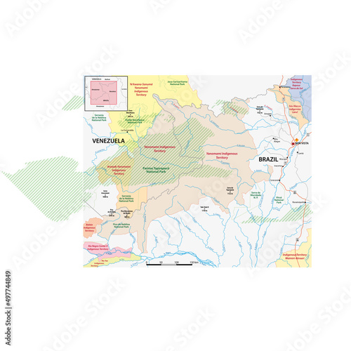 Map of the Yanomami tribal area in the Venezuelan-Brazilian border area photo