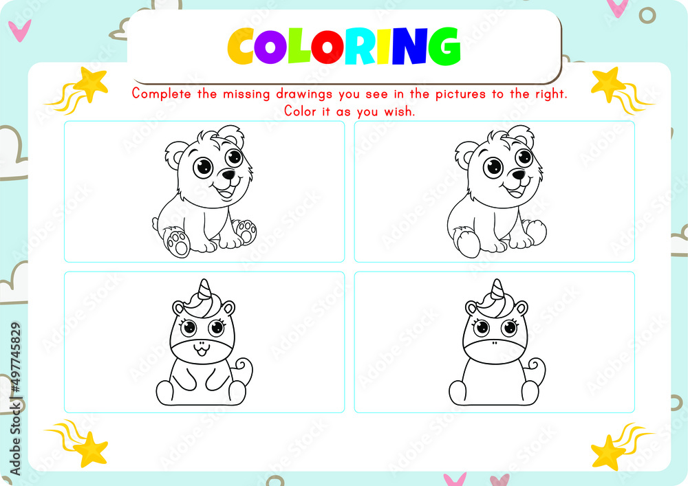 Obraz premium Animals coloring page for kids.