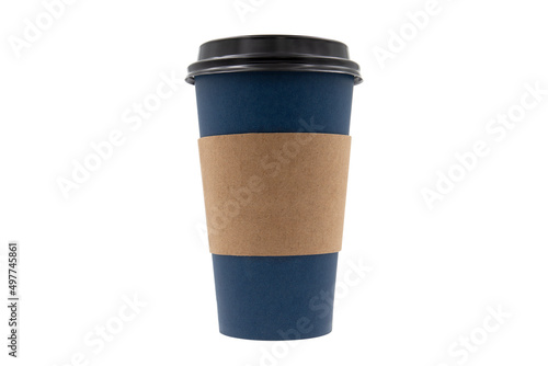 blank disposable blue kraft paper coffee cup isolated on white background 