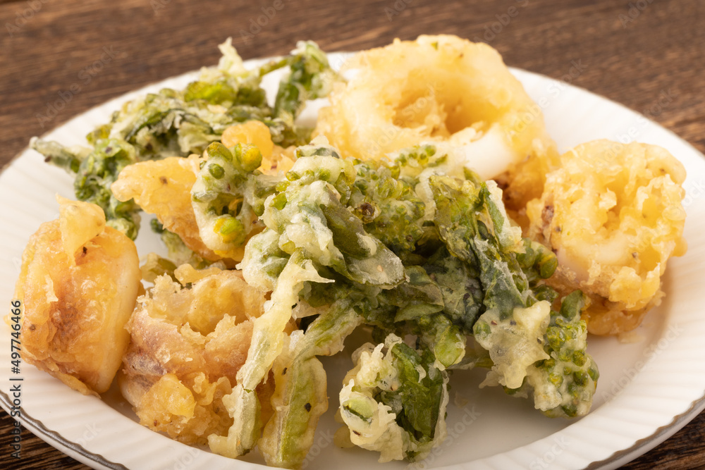 ヤリイカと菜の花のフリット