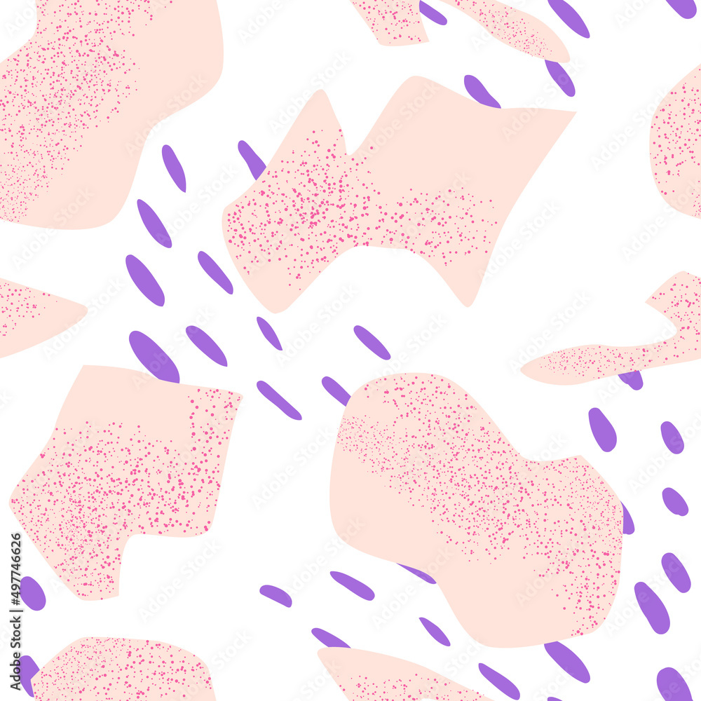 Seamless pattern with abstract geometric shapes with textures and dots. Vector background