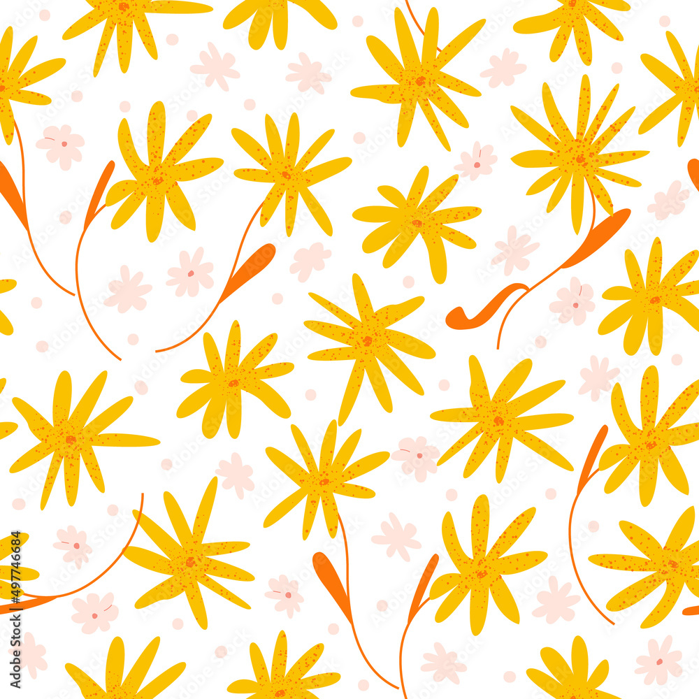 Seamless pattern with orange daisy flowers. Vector background