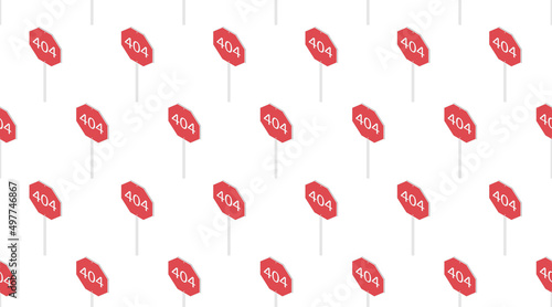 404 Oops! Page not found. Design isometric template for website page. Flat 3d red road icon sign isolated on a white background. Eps10 vector seamless pattern. Can use for web banner