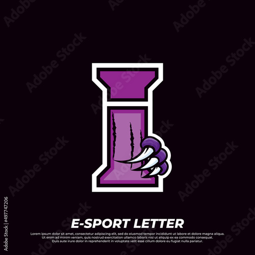 Tiger claw mascot sport logo design. Letter i with Tiger scratch animal mascot illustration logo