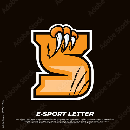 Tiger claw mascot sport logo design. Letter S with Tiger scratch animal mascot illustration logo