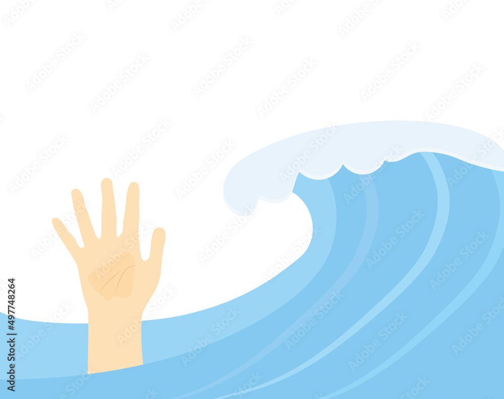 drowning man in stormy sea asking for help, impending danger, problems concept - vector illustration drowning man in stormy sea asking for help, impending danger, problems concept - vector illustration