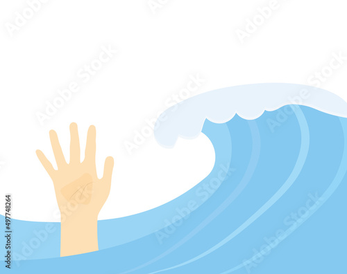 drowning man in stormy sea asking for help, impending danger, problems concept - vector illustration