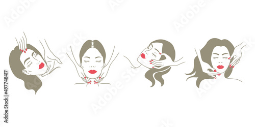 Woman skincare illustration - facial massage and beautician theme - Hand drawn style doodle
