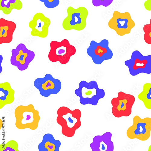 vintage vector seamless pattern in hippie style.70s and 60s funky background.Psychedelic texture with flowers. Abstract shapes for wallpaper and other decoration or print ornament.