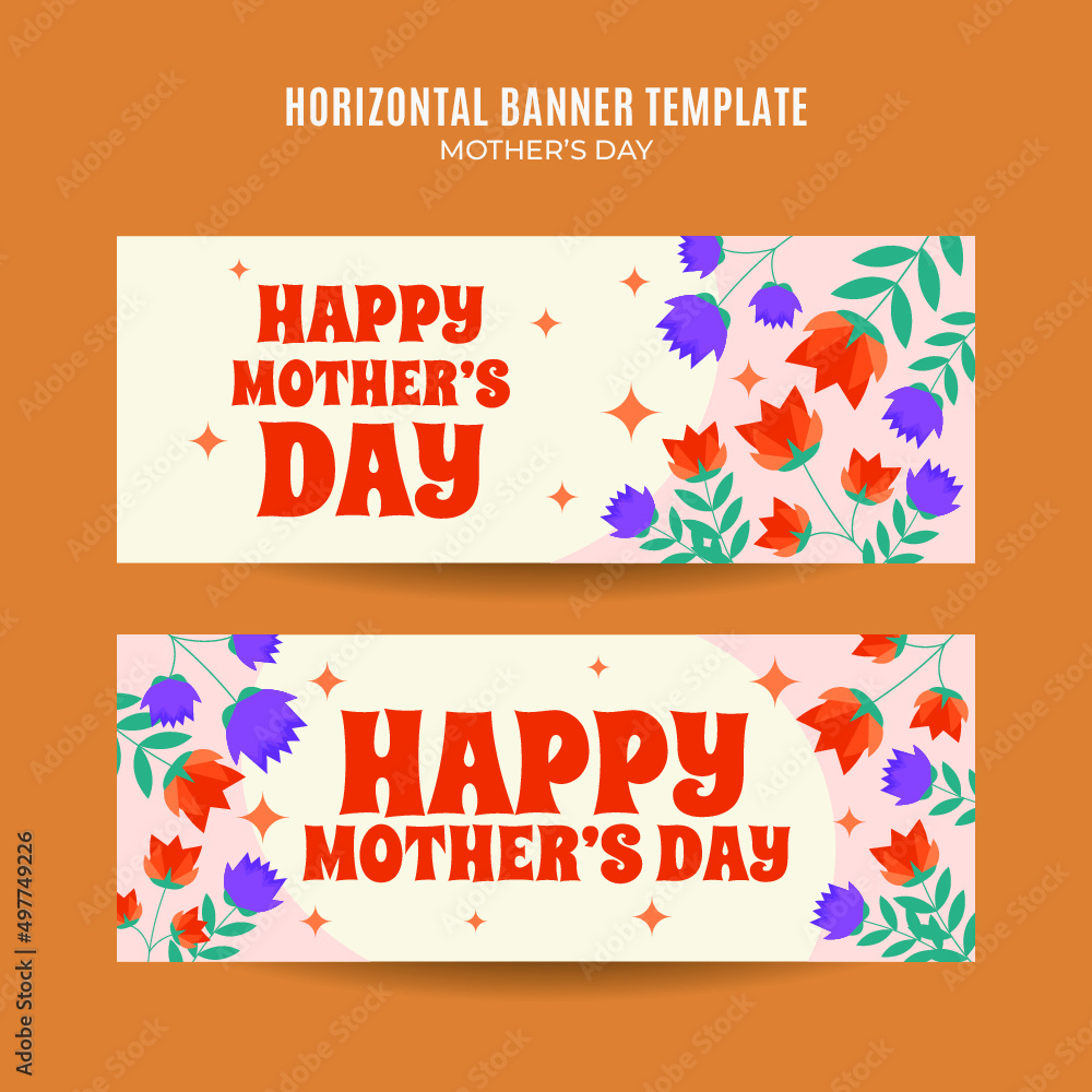 Happy Mother's Day Retro Web Banner for Social Media Horizontal Poster, banner, space area and background