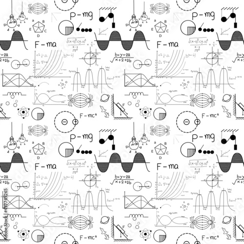 Hand drawn physic formula Science knowledge education. Chemical formula and physics , math formula and physics vector, white background, hand drawn line math and physics formula