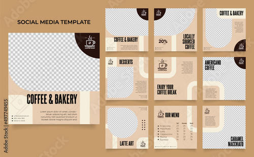 social media template banner blog coffee sale promotion. fully editable instagram and facebook square post frame puzzle organic sale poster. drink and beverage vector background