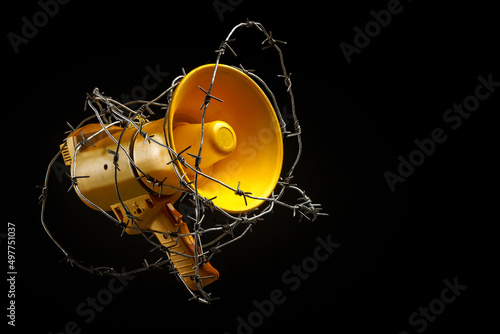Fotografía megaphone wrapped in barbed wire