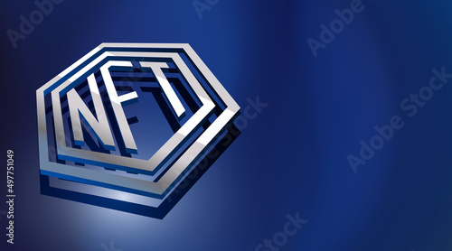 NFT background. NFT nonfungible token concept Banner. Free space on the right.