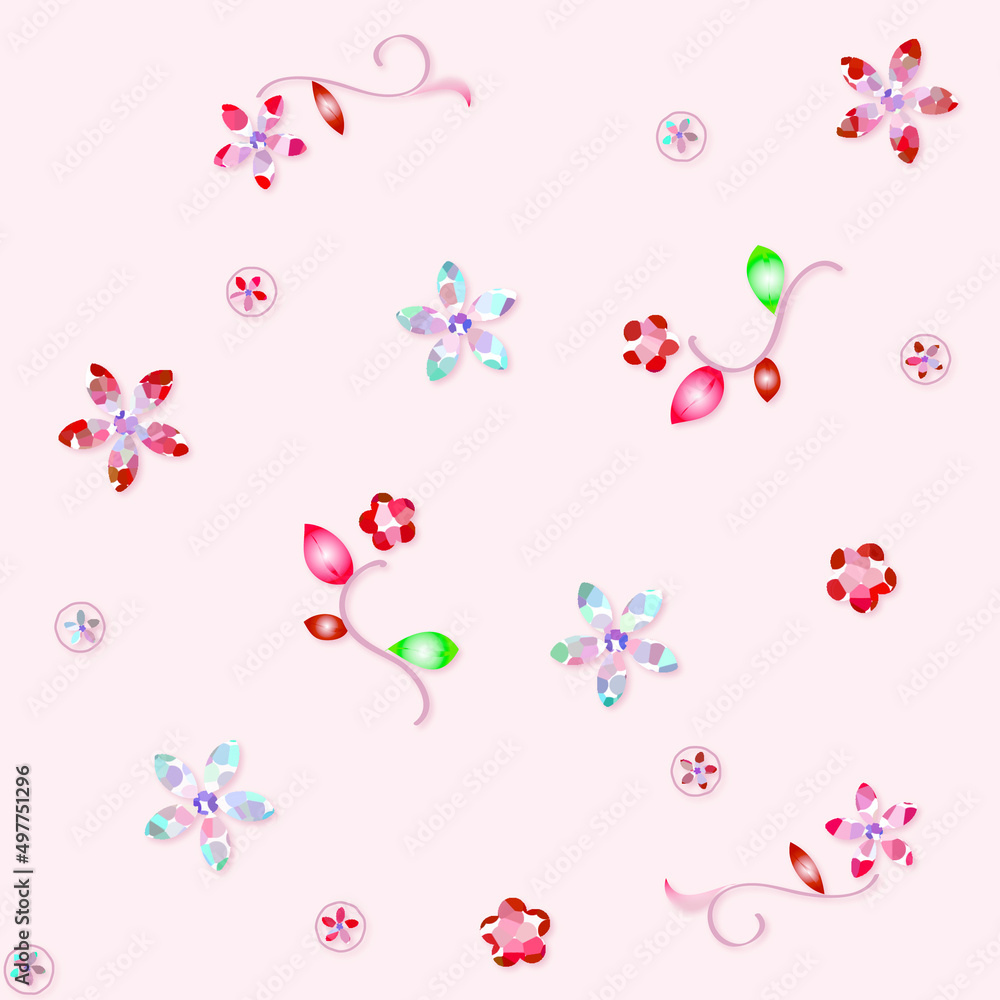 custom made wallpaper toronto digitalクリスタル風、花と植物モチーフのシームレスパターン素材