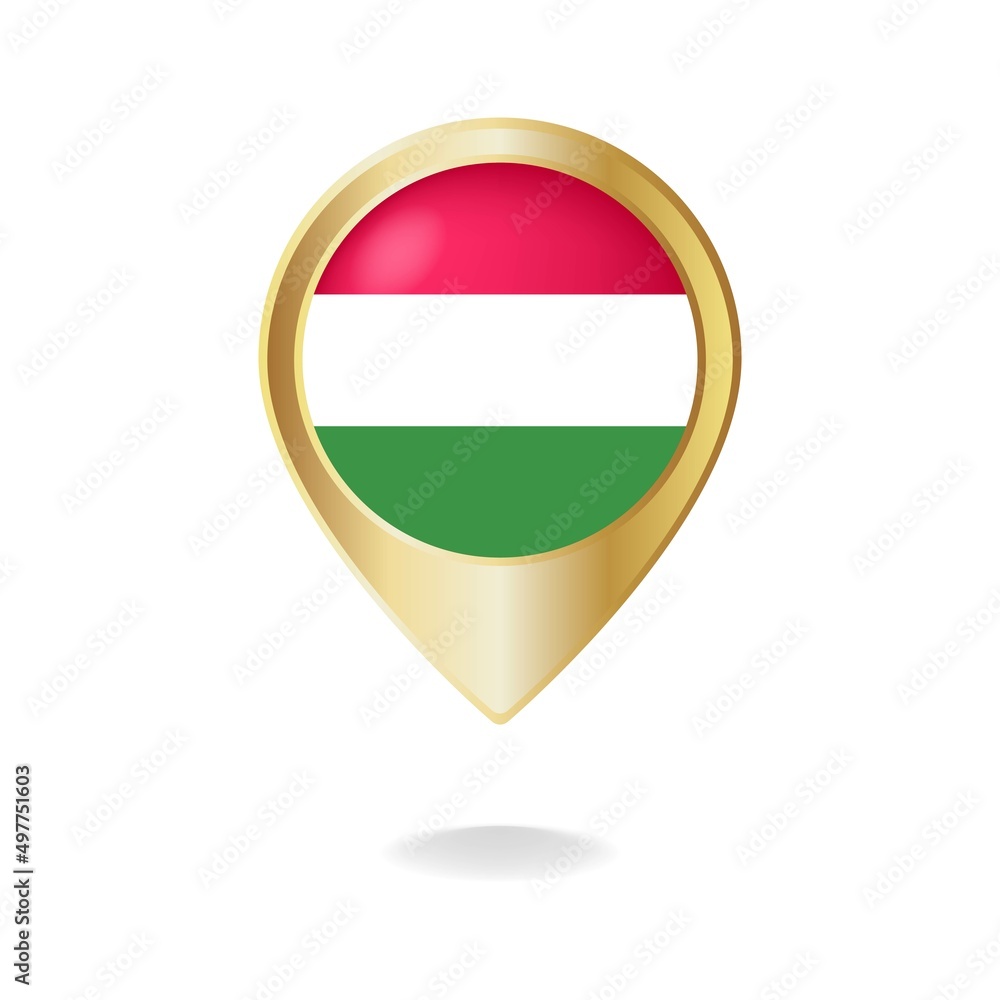 Hungarian flag on golden pointer map, Vector illustration eps.10 Hungarian flag on golden pointer map, Vector illustration eps.10