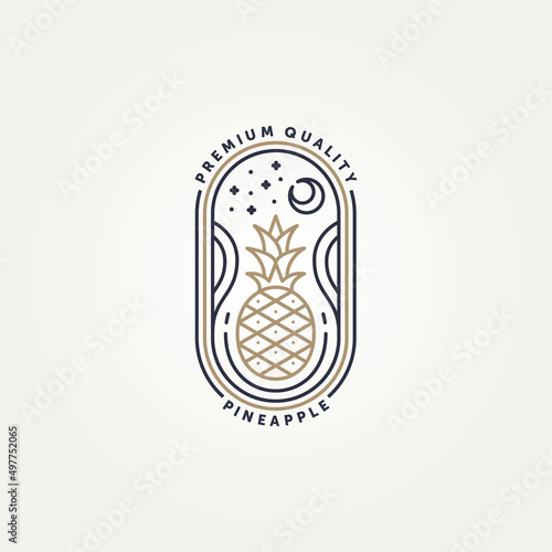 simple modern pineapple fruit line art badge logo template vector illustration design. minimalist pineapple fruit with night sky view abstract style emblem logo concept