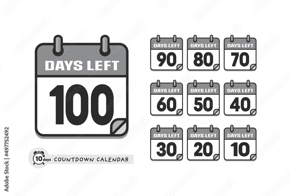 10日ごとのカウントダウンのカレンダーのセット - あと100日-10日・DAYS LEFT 100
