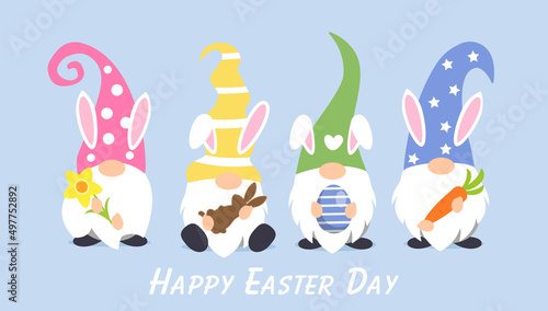 Happy Easter Day cute gnomes banner design. Vector illustration