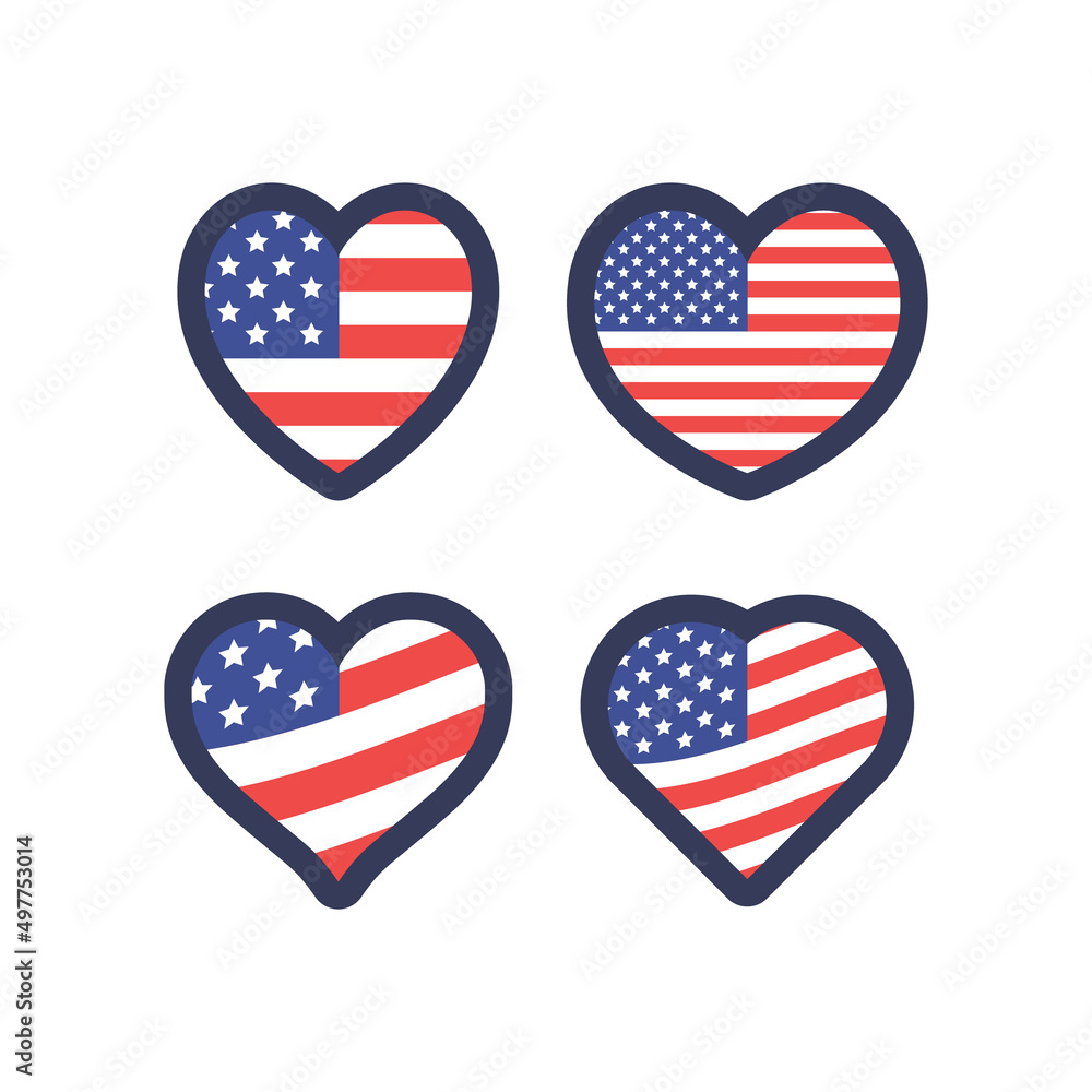 USA flag in heart shape. United States of America national symbol. American love. USA flag in heart shape. United States of America national symbol. American love.