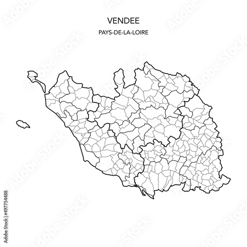Vector Map of the Geopolitical Subdivisions of the French Department of Vendée Including Arrondissements, Cantons and Municipalities as of 2022 - Pays De La Loire - France