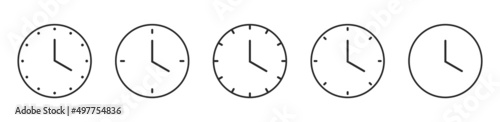 Clock icon set. Time clock icons collection. Line clocks symbol isolated on white background. Stock vector. Collection of high quality black style vector icons