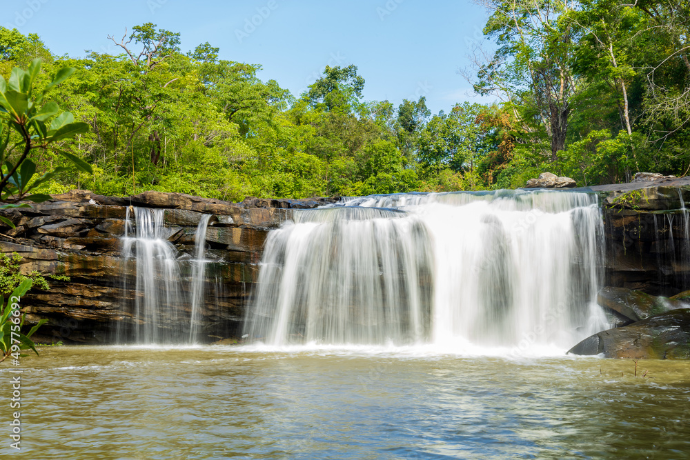 Fototapeta premium Wonderful freshwater waterfall in the forest. Fresh nature.