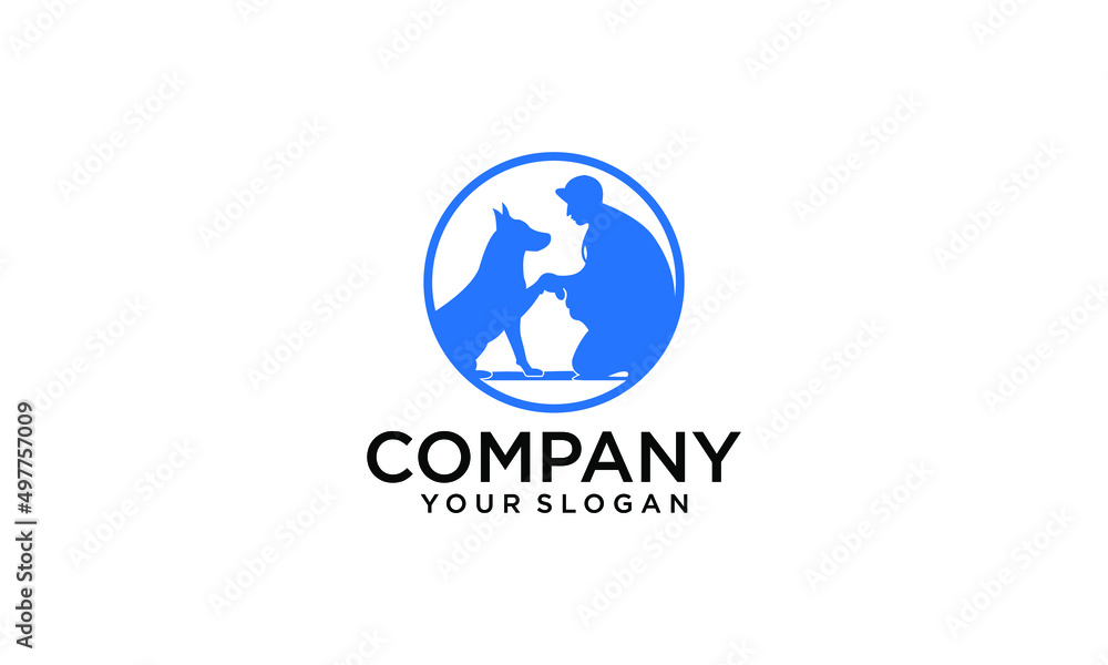 Dog Lovers With Man Silhouette Illustration Vector Logo.