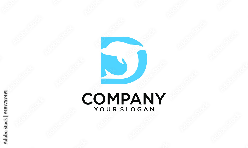 Dolphin Jumping Wave Corporate Logo Template. Letter D. Creative Design with Colorful Logotype. Vector Illustration Dolphin Jumping Wave Corporate Logo Template. Letter D. Creative Design with Colorful Logotype. Vector Illustration