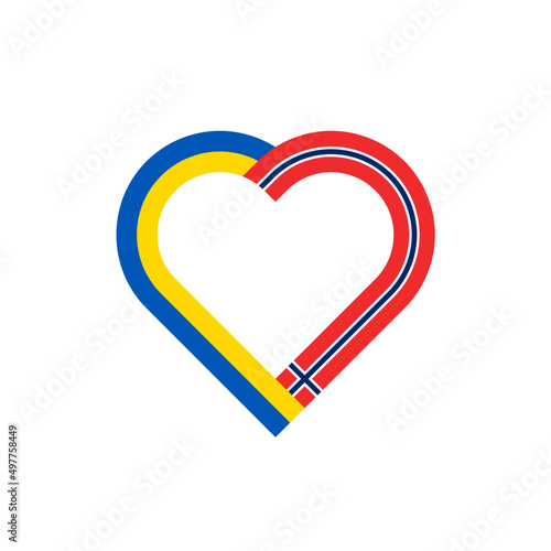 unity concept. heart outline icon of ukraine and norway flags. vector illustration isolated on white background