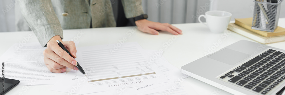 Confidence woman concept, Businesswoman is checking information to analyzing business strategy Confidence woman concept, Businesswoman is checking information to analyzing business strategy
