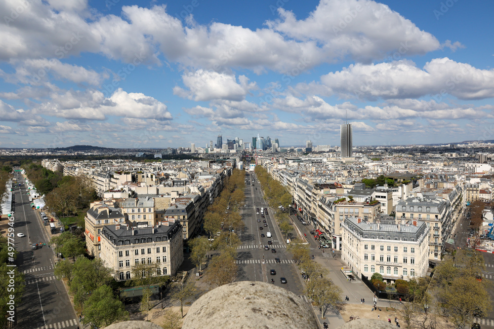 aerial view of Paris skyline towards La Defense district