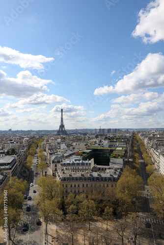 landscape of paris with eiffel tower in a spring morning