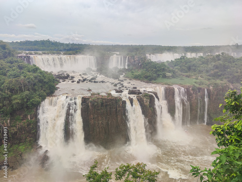 viewpoint overlooking the Igua  u Falls. Igua  u Falls is a set of about 275 waterfalls on the Igua  u River.