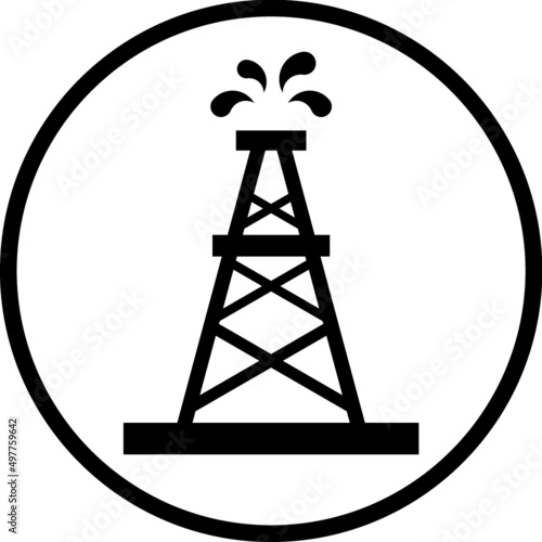Oil derrick. Mineral resources extraction tower rig fountain vector icon