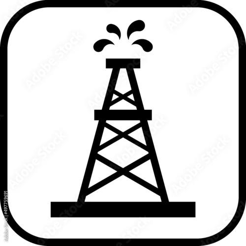 Oil derrick. Mineral resources extraction tower rig fountain vector icon
