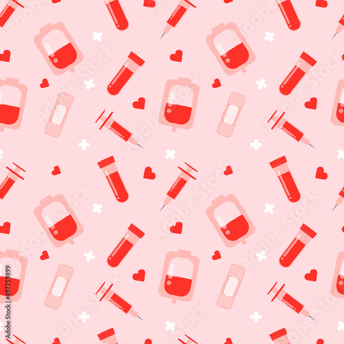 Hand drawn world blood donor day seamless pattern.
