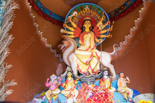 KOLKATA , INDIA - OCTOBER 21, 2015 : Beautifully interior of decorated Durga Puja pandal, at Kolkata, West Bengal, India. Durga Puja is biggest religious festival of Hinduism.