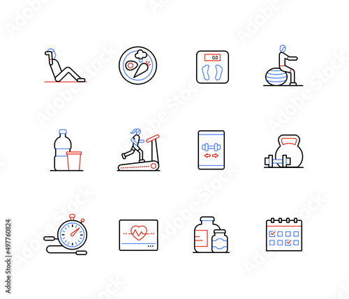 Fitness and sports activity - line design style icons
