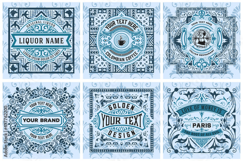 Set of 6 labels. Western style
