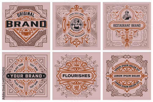 Set of 6 labels. Western style