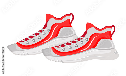 Comfortable running shoes semi flat color vector object. Sporting equipment. Sports gear. Fitness tool. Full sized item on white. Simple cartoon style illustration for web graphic design and animation